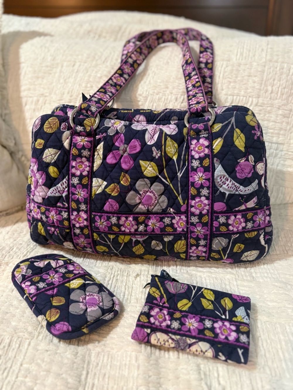 Quilted Tote in Navy and Purple Floral SQUARED AWAY FLORAL NIGHTINGALE